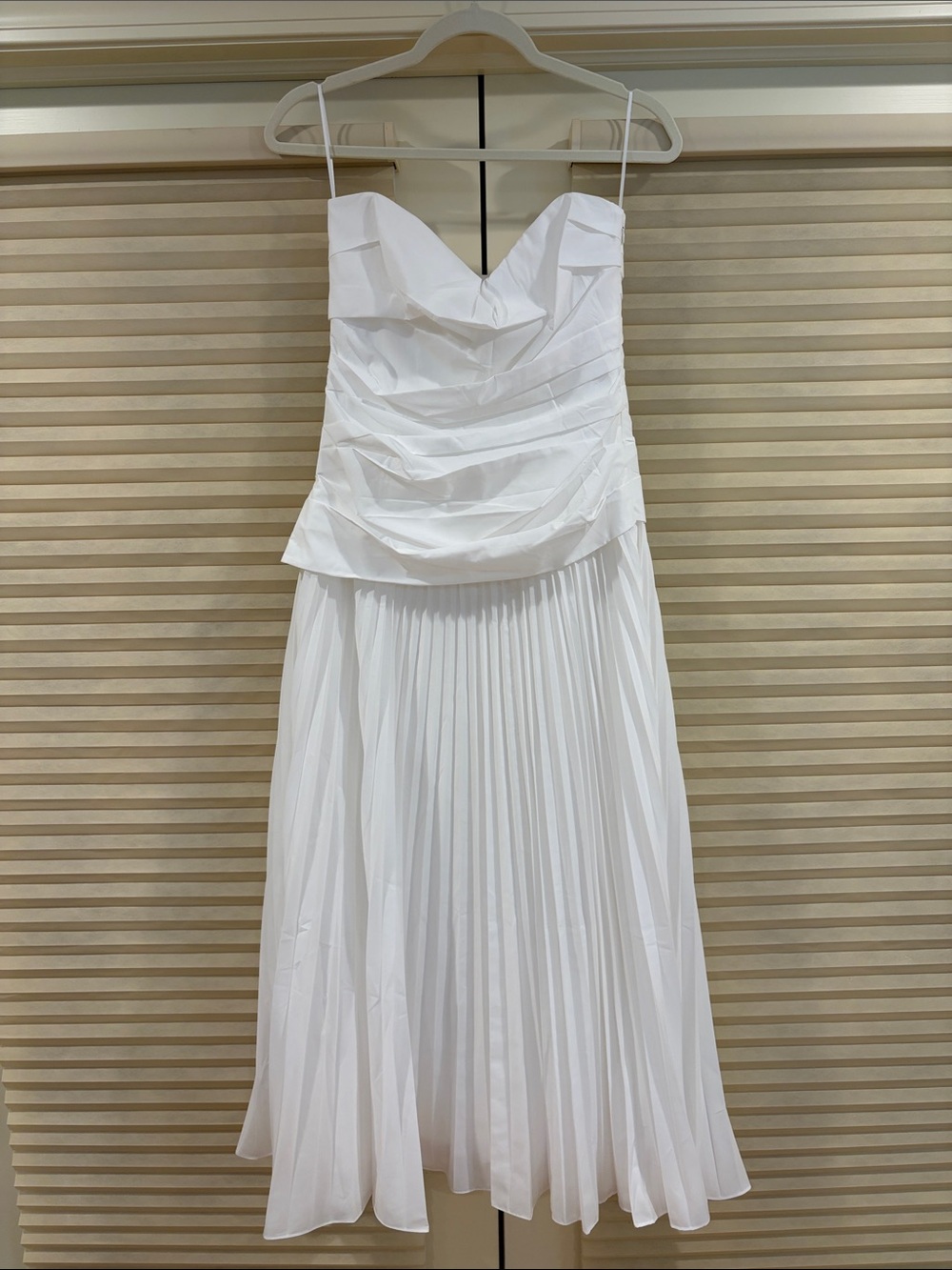 NWOT Simkhai Strapless White Pleated Cotton Midi Dress, Size US 6